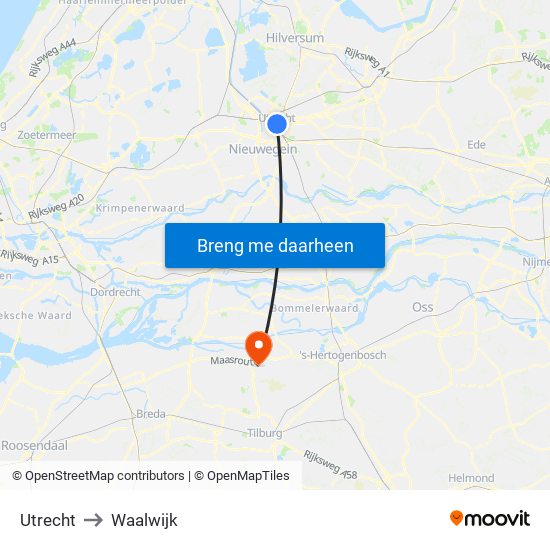 Utrecht to Waalwijk map