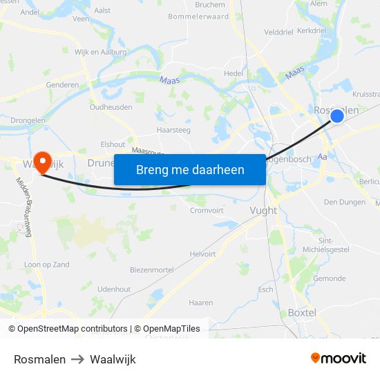 Rosmalen to Waalwijk map
