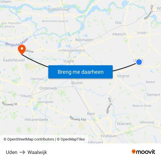 Uden to Waalwijk map