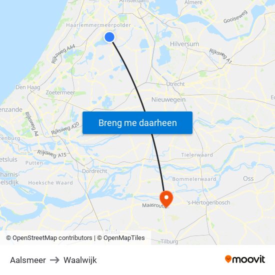 Aalsmeer to Waalwijk map