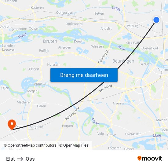 Elst to Oss map