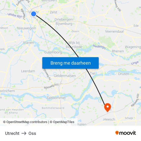 Utrecht to Oss map