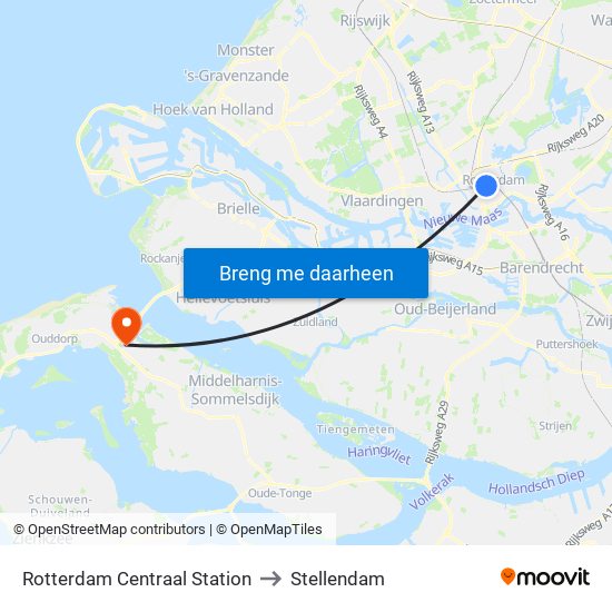 Rotterdam Centraal Station to Stellendam map