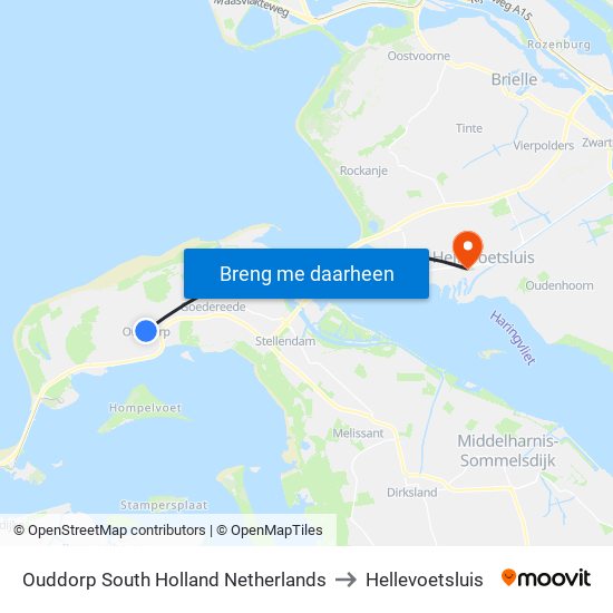 Ouddorp South Holland Netherlands to Hellevoetsluis map