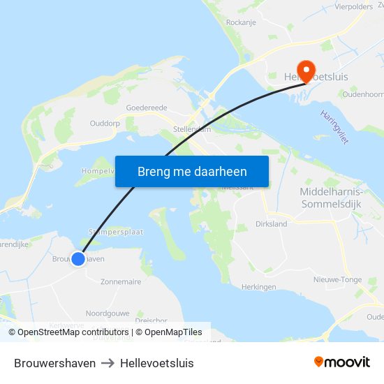 Brouwershaven to Hellevoetsluis map