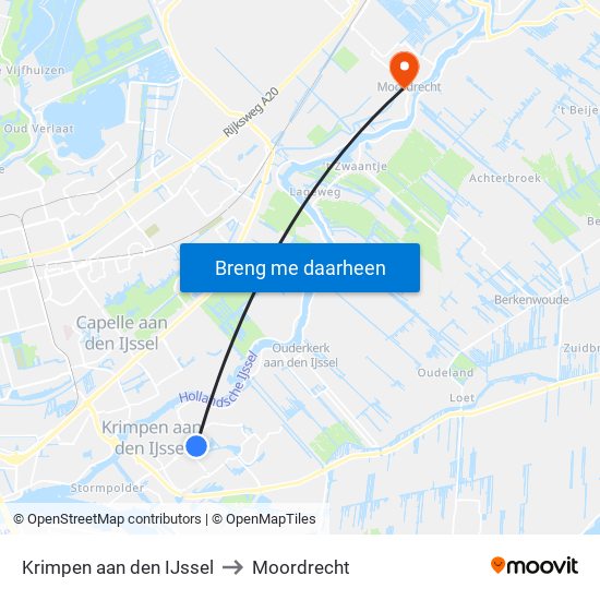 Krimpen aan den IJssel to Moordrecht map