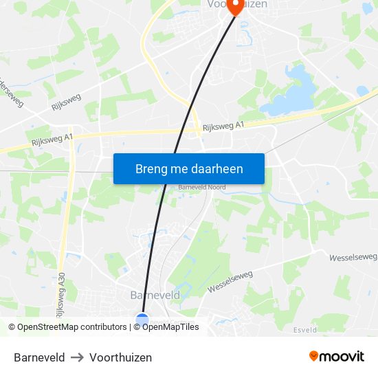 Barneveld to Voorthuizen map