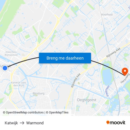 Katwijk to Warmond map