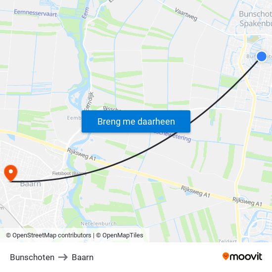 Bunschoten to Baarn map