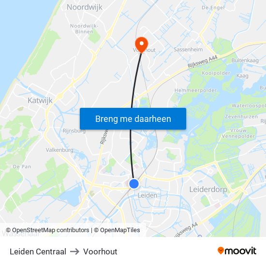 Leiden Centraal to Voorhout map