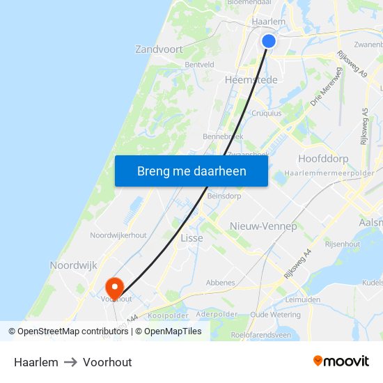 Haarlem to Voorhout map