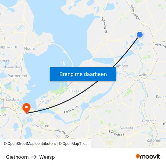 Giethoorn to Weesp map