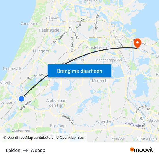 Leiden to Weesp map