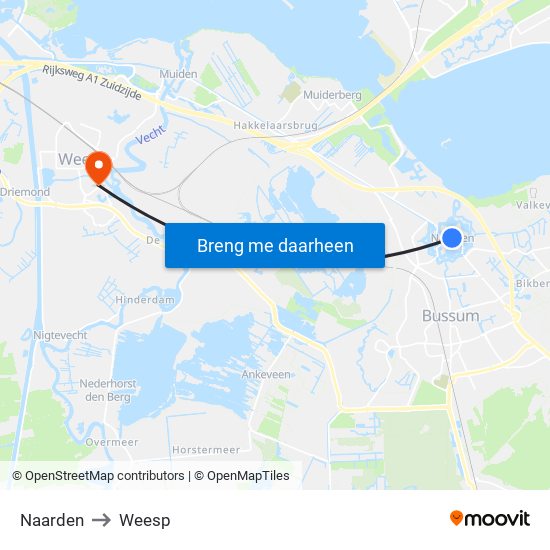 Naarden to Weesp map