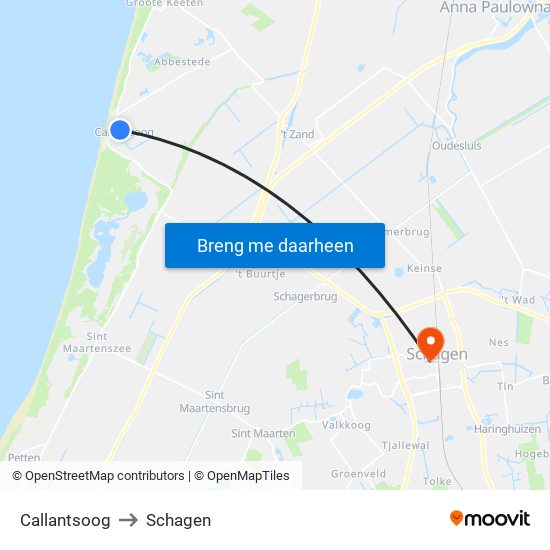 Callantsoog to Schagen map