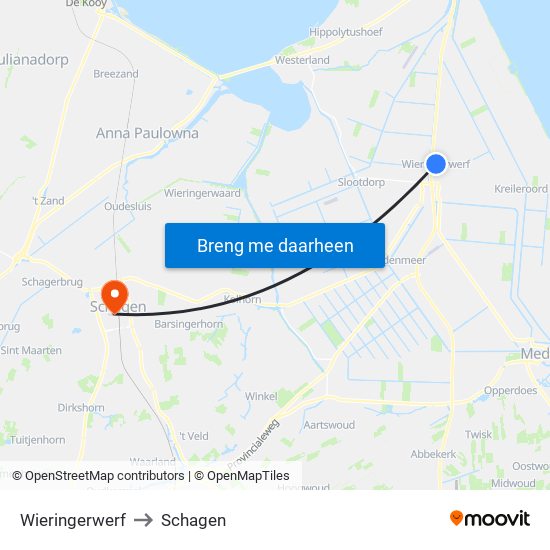 Wieringerwerf to Schagen map