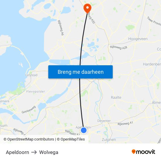Apeldoorn to Wolvega map