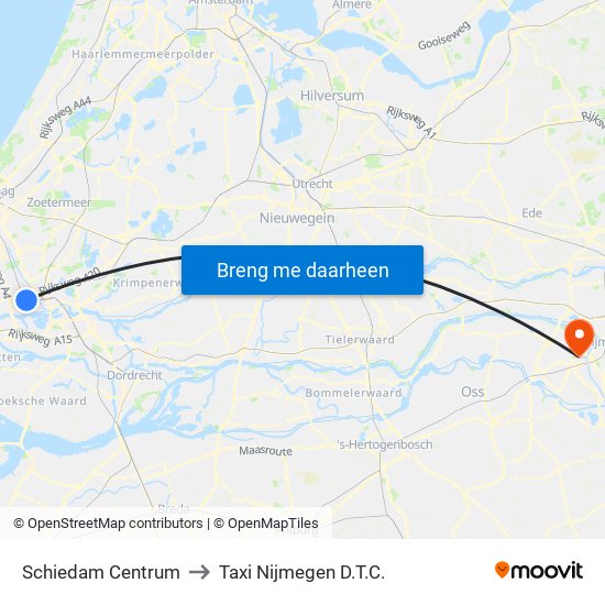 Schiedam Centrum to Taxi Nijmegen D.T.C. map