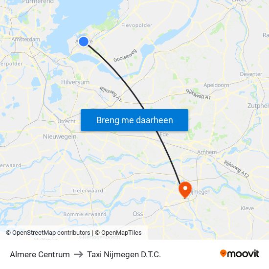 Almere Centrum to Taxi Nijmegen D.T.C. map