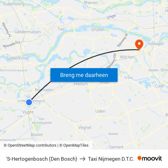 'S-Hertogenbosch (Den Bosch) to Taxi Nijmegen D.T.C. map