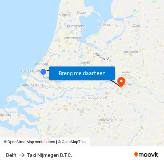 Delft to Taxi Nijmegen D.T.C. map