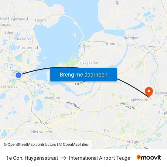 1e Con. Huygensstraat to International Airport Teuge map