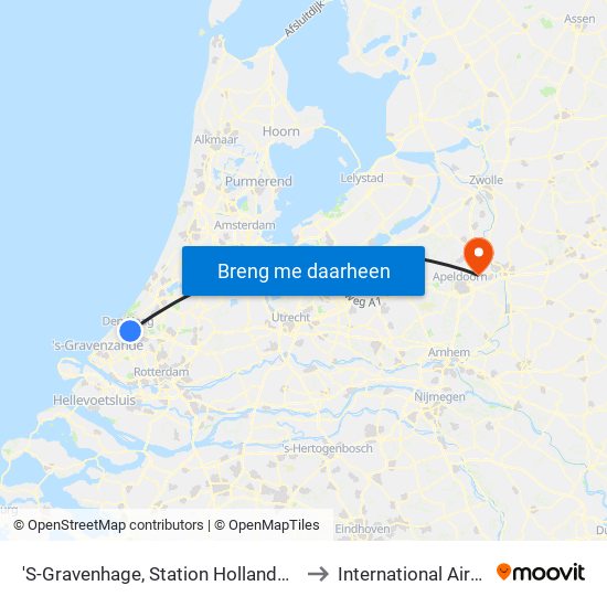 'S-Gravenhage, Station Hollands Spoor (Perron A) to International Airport Teuge map