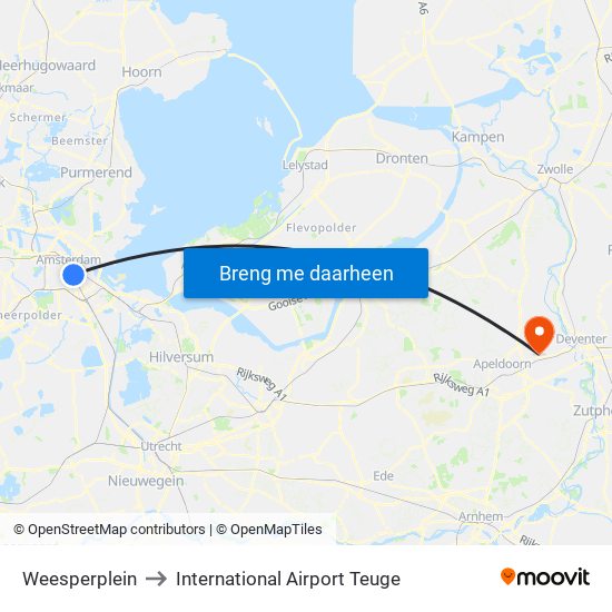 Weesperplein to International Airport Teuge map