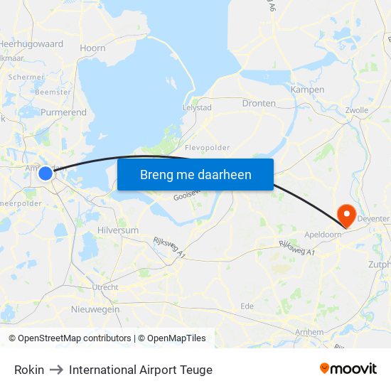 Rokin to International Airport Teuge map