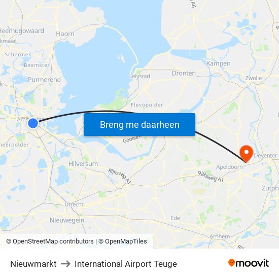 Nieuwmarkt to International Airport Teuge map