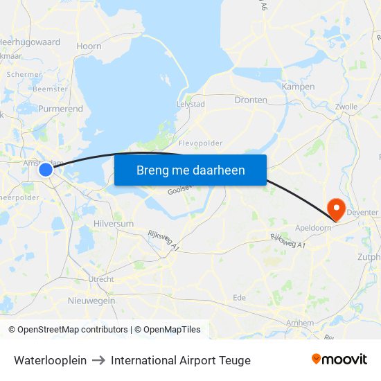 Waterlooplein to International Airport Teuge map