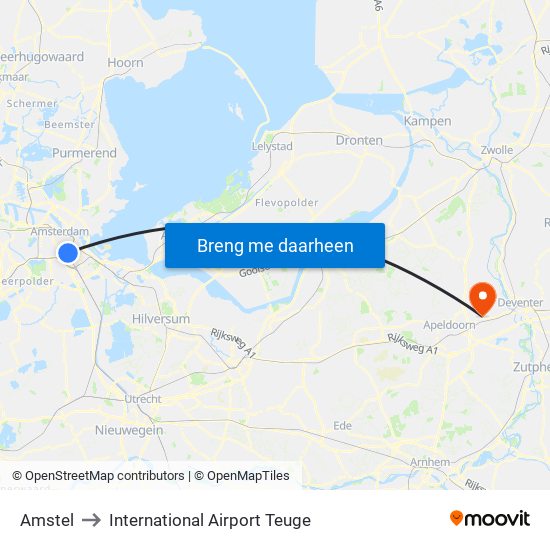 Amstel to International Airport Teuge map