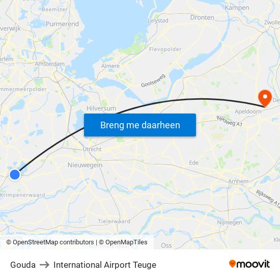 Gouda to International Airport Teuge map