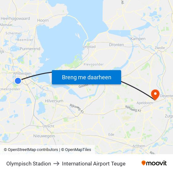 Olympisch Stadion to International Airport Teuge map