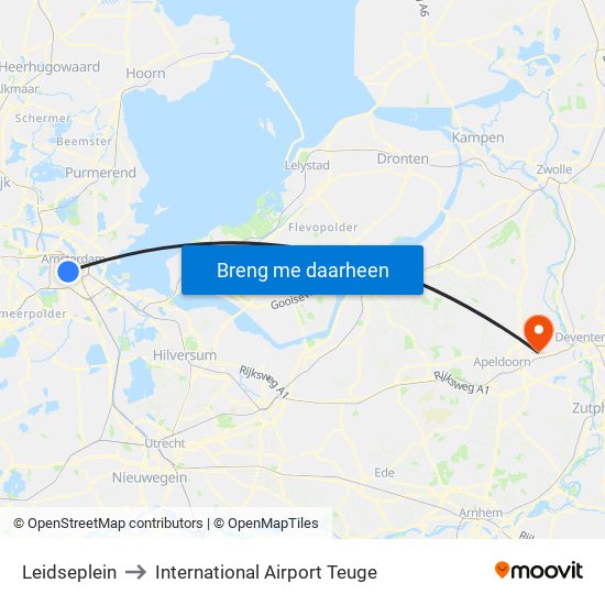 Leidseplein to International Airport Teuge map