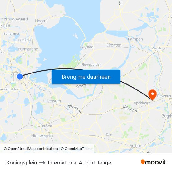 Koningsplein to International Airport Teuge map