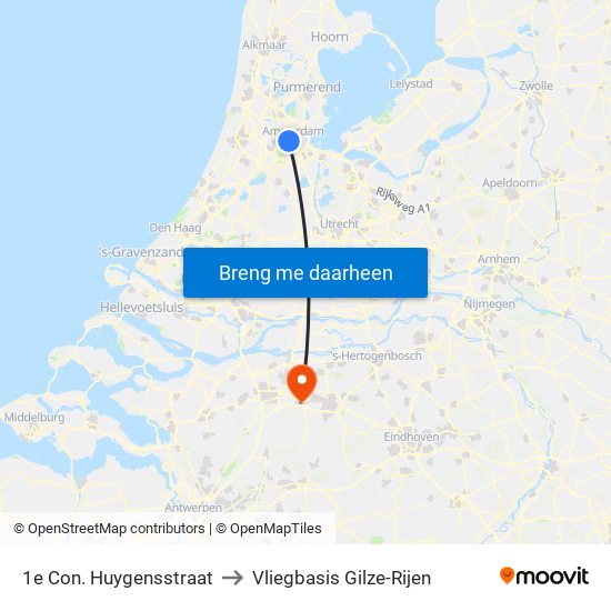 1e Con. Huygensstraat to Vliegbasis Gilze-Rijen map