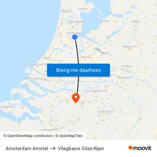 Amsterdam Amstel to Vliegbasis Gilze-Rijen map
