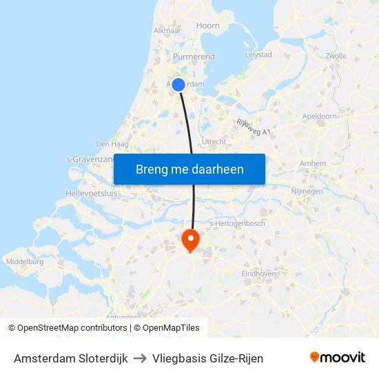 Amsterdam Sloterdijk to Vliegbasis Gilze-Rijen map
