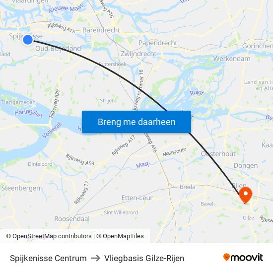 Spijkenisse Centrum to Vliegbasis Gilze-Rijen map