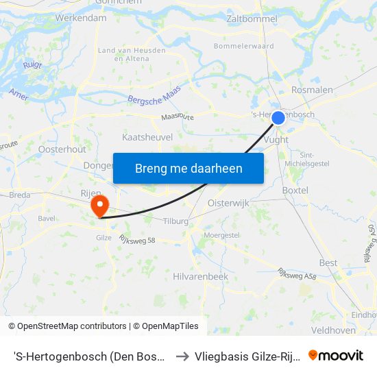 'S-Hertogenbosch (Den Bosch) to Vliegbasis Gilze-Rijen map