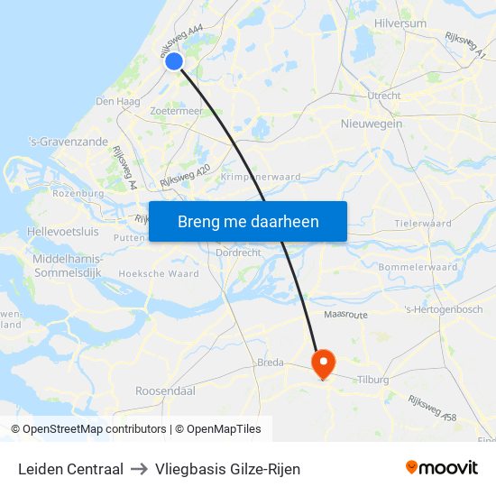 Leiden Centraal to Vliegbasis Gilze-Rijen map