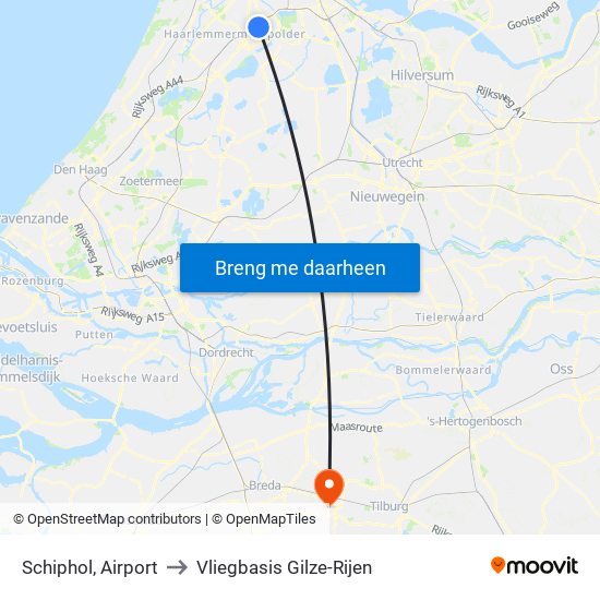 Schiphol, Airport to Vliegbasis Gilze-Rijen map