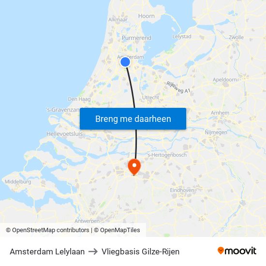 Amsterdam Lelylaan to Vliegbasis Gilze-Rijen map