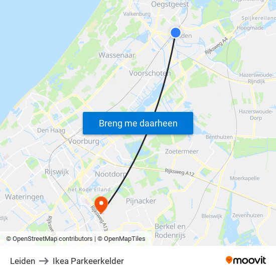 Leiden to Ikea Parkeerkelder map