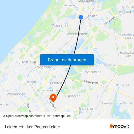 Leiden to Ikea Parkeerkelder map