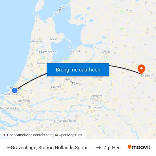 'S-Gravenhage, Station Hollands Spoor (Perron A) to Zgt Hengelo map