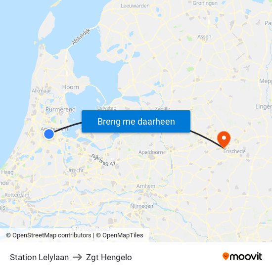 Station Lelylaan to Zgt Hengelo map