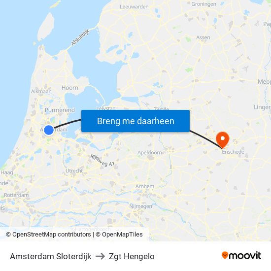 Amsterdam Sloterdijk to Zgt Hengelo map
