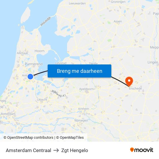 Amsterdam Centraal to Zgt Hengelo map